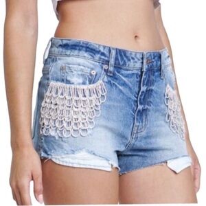 Pistola Winston High Rise Crystal Denim Cut Offs Distressed Sparkle Size 27